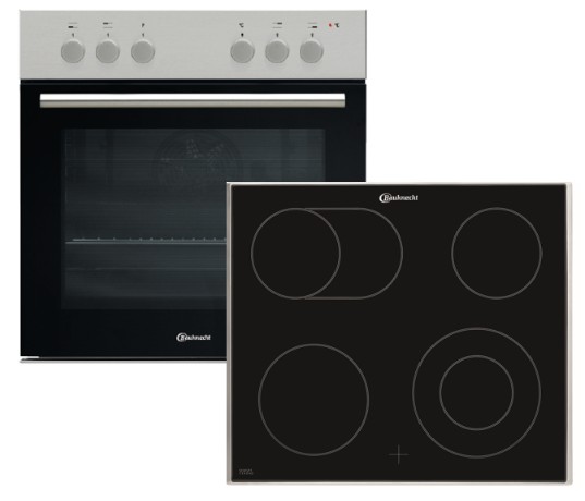 Modernes Küchengerät-Set mit schwarzem Backofen und Glaskeramik-Kochfeld, elegant und funktional.